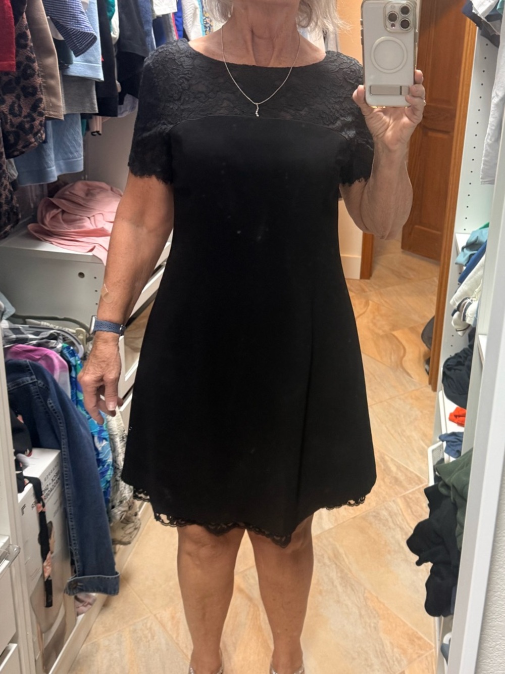Liz Claiborne Elegant Black Lace-Trim Short Sleeve Dress